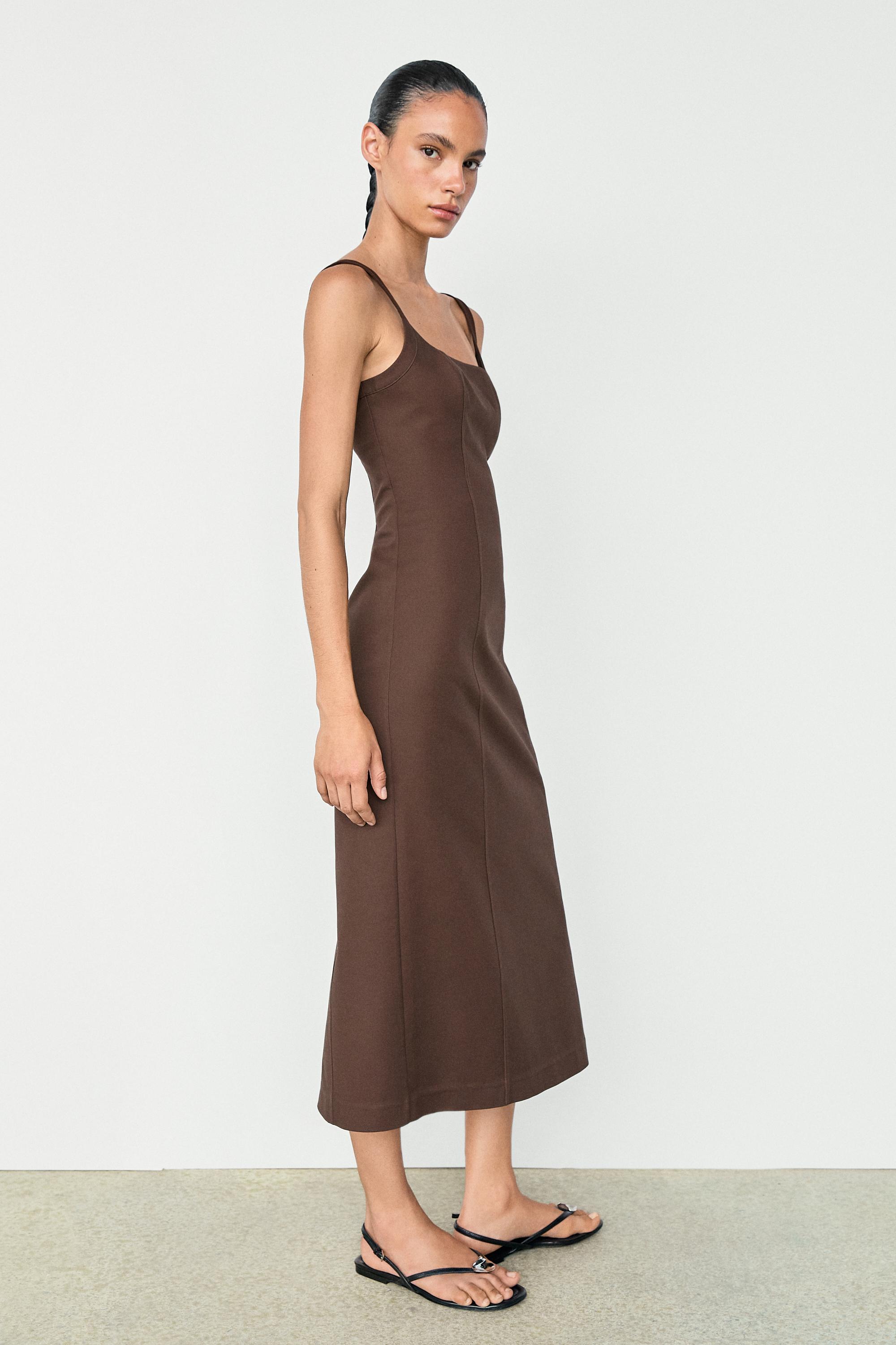 Robe midi à bretelles en mélange de coton